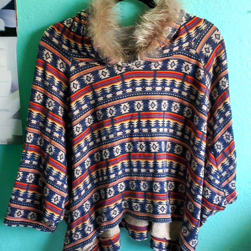 bohemian native print sweater poncho